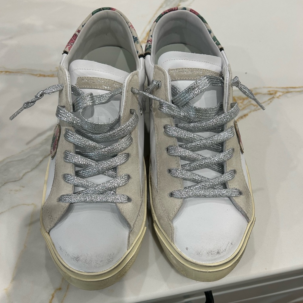 Philippe Model White and Silver Women's Sneakers